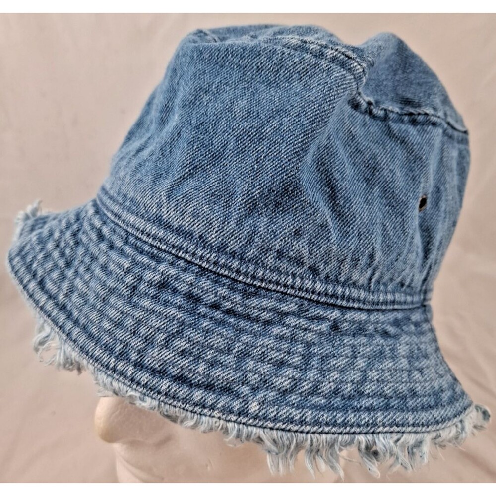 Arizona Jeans Company Blue Denim Frayed/Fringed Bucket Hat-One Size